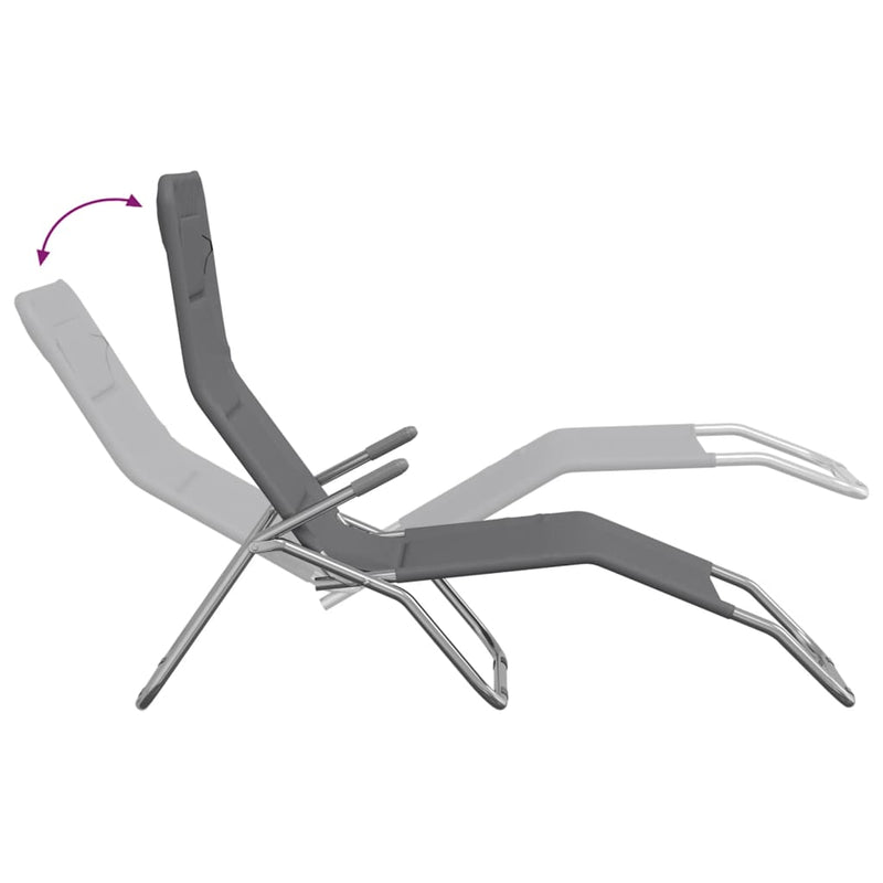 vidaXL Folding Sun Loungers 2 pcs Grey Textilene and Powder-coated Steel
