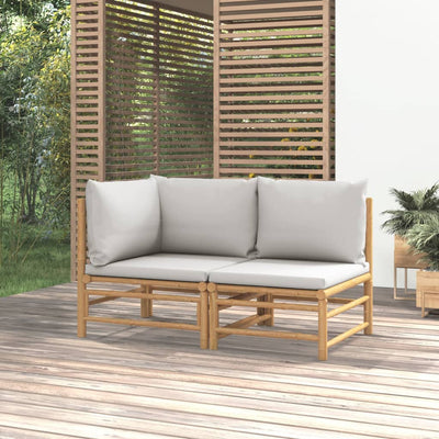 vidaXL 2 Piece Garden Lounge Set with Green Cushions Bamboo