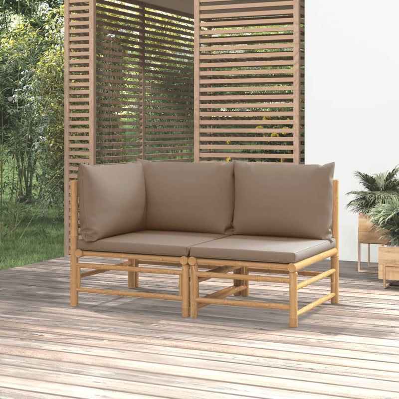 vidaXL 2 Piece Garden Lounge Set with Green Cushions Bamboo