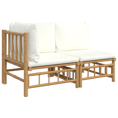 vidaXL 2 Piece Garden Lounge Set with Green Cushions Bamboo