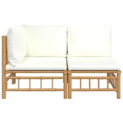 vidaXL 2 Piece Garden Lounge Set with Green Cushions Bamboo