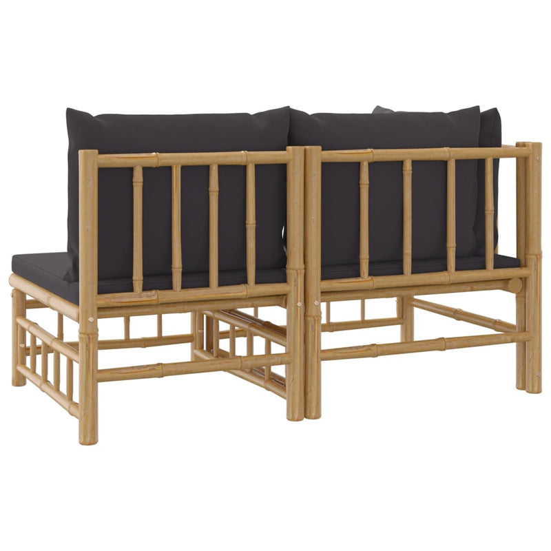 vidaXL 2 Piece Garden Lounge Set with Green Cushions Bamboo