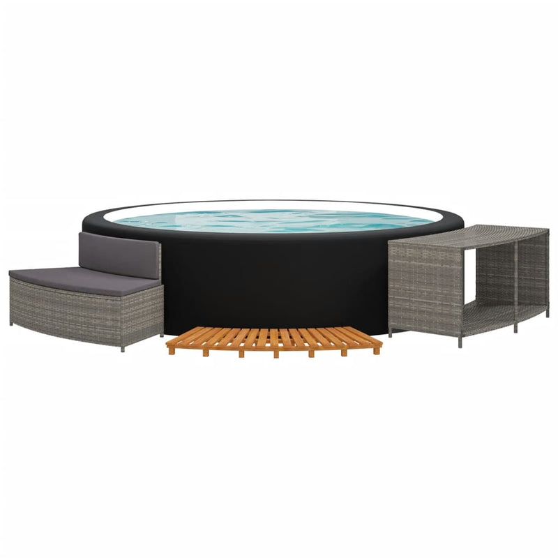vidaXL Hot Tub Surround Grey Poly Rattan and Solid Wood Acacia