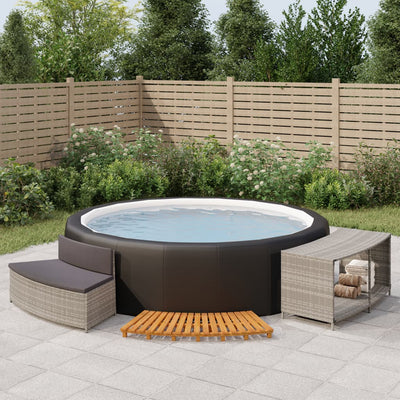 vidaXL Hot Tub Surround Grey Poly Rattan and Solid Wood Acacia