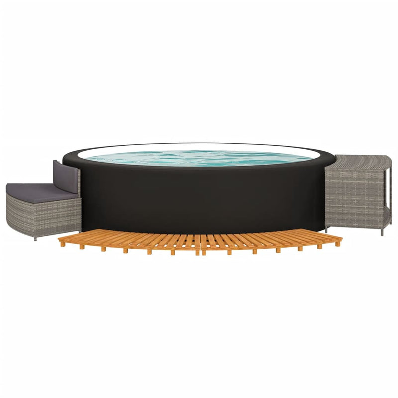 vidaXL Hot Tub Surround Grey Poly Rattan and Solid Wood Acacia