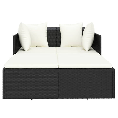 vidaXL Sunbed with Cushions Black 182x118x63 cm Poly Rattan