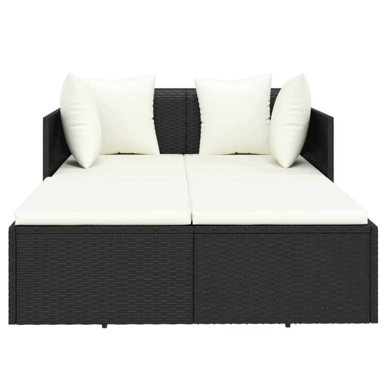 vidaXL Sunbed with Cushions Black 182x118x63 cm Poly Rattan