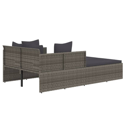 vidaXL Sunbed with Cushions Black 182x118x63 cm Poly Rattan
