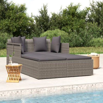 vidaXL Sunbed with Cushions Black 182x118x63 cm Poly Rattan