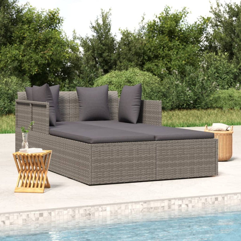 vidaXL Sunbed with Cushions Black 182x118x63 cm Poly Rattan