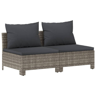 vidaXL 2-Seater Garden Sofa with Cushions Grey Poly Rattan