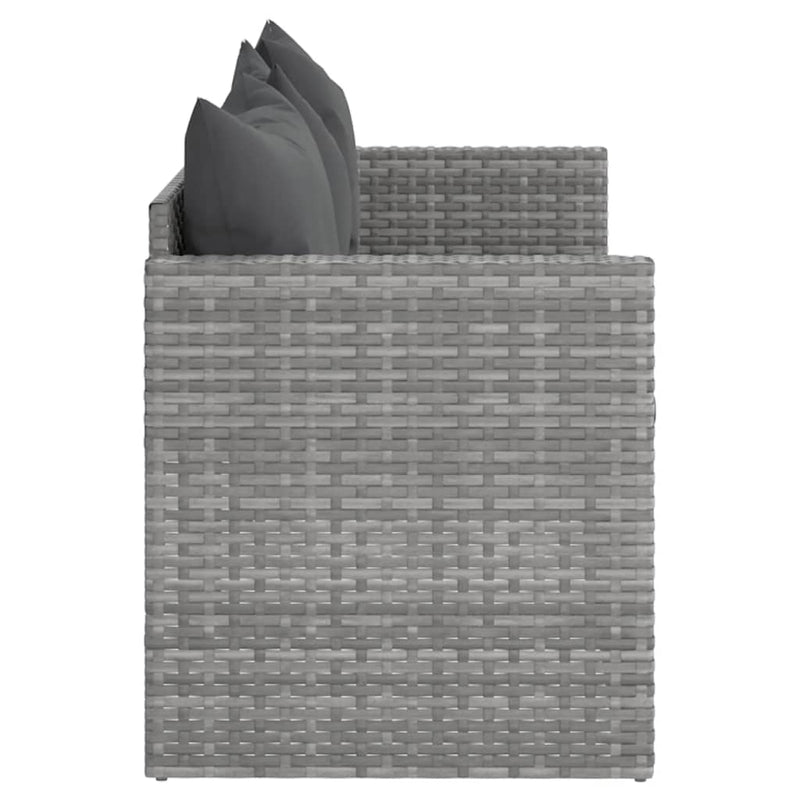 vidaXL 3-Seater Garden Sofa with Cushions Grey Poly Rattan
