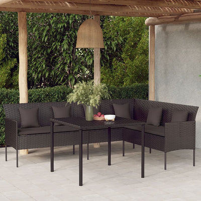 vidaXL 2 Piece Garden Dining Set with Cushions Black Poly Rattan
