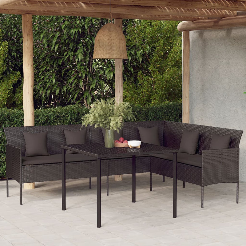 vidaXL 2 Piece Garden Dining Set with Cushions Black Poly Rattan