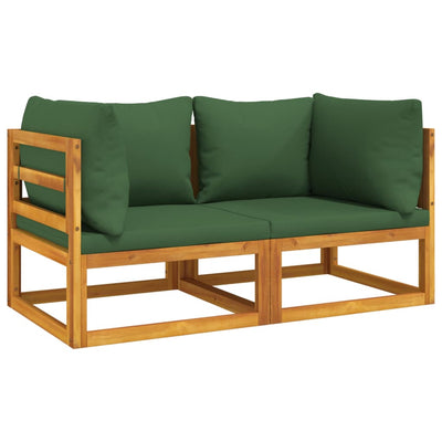 vidaXL Sectional Corner Sofas 2 pcs with Green Cushions Solid Wood Acacia