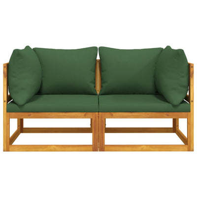 vidaXL Sectional Corner Sofas 2 pcs with Green Cushions Solid Wood Acacia