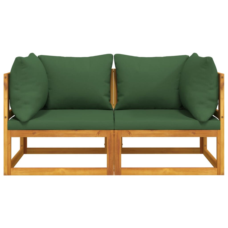 vidaXL Sectional Corner Sofas 2 pcs with Green Cushions Solid Wood Acacia