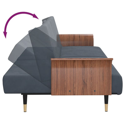 vidaXL Sofa Bed with Cup Holders Black Velvet