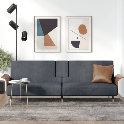 vidaXL Sofa Bed with Cup Holders Black Velvet