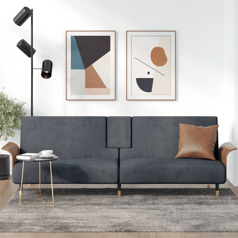 vidaXL Sofa Bed with Cup Holders Black Velvet