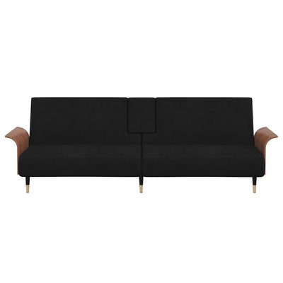 vidaXL Sofa Bed with Cup Holders Black Velvet