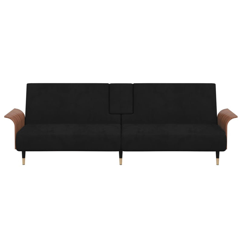 vidaXL Sofa Bed with Cup Holders Black Velvet
