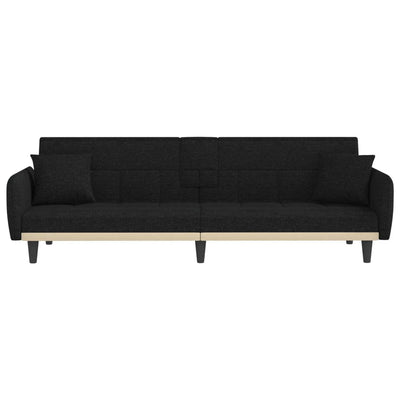vidaXL Sofa Bed with Cup Holders Black Fabric
