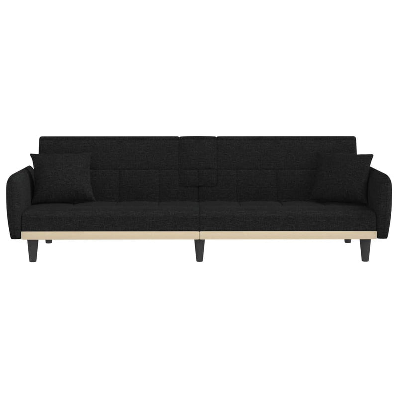 vidaXL Sofa Bed with Cup Holders Black Fabric