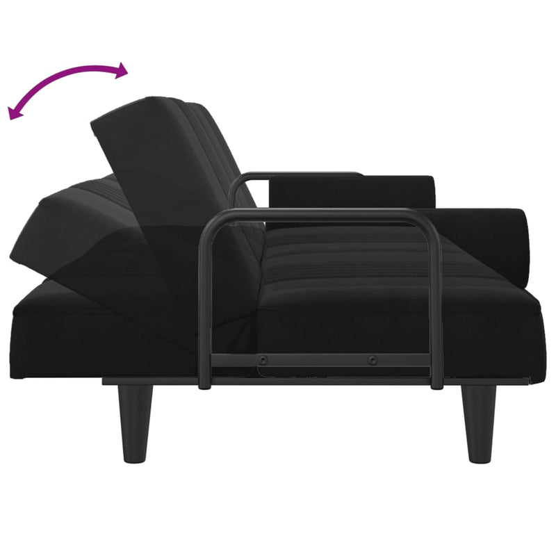 vidaXL Sofa Bed with Armrests Black Velvet
