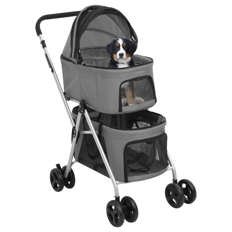 vidaXL 2-Layers Folding Dog Stroller Grey 83x48x97 cm Oxford Fabric