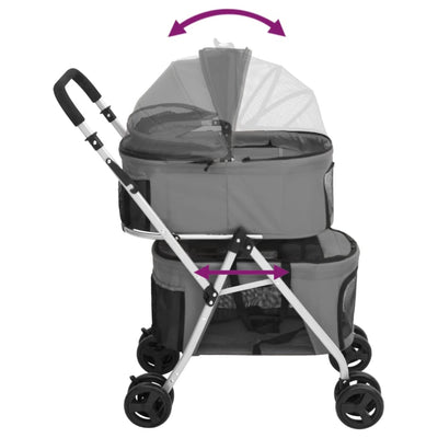 vidaXL 2-Layers Folding Dog Stroller Grey 83x48x97 cm Oxford Fabric