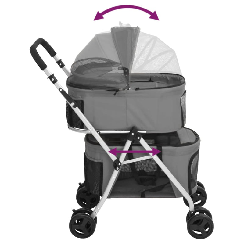 vidaXL 2-Layers Folding Dog Stroller Grey 83x48x97 cm Oxford Fabric
