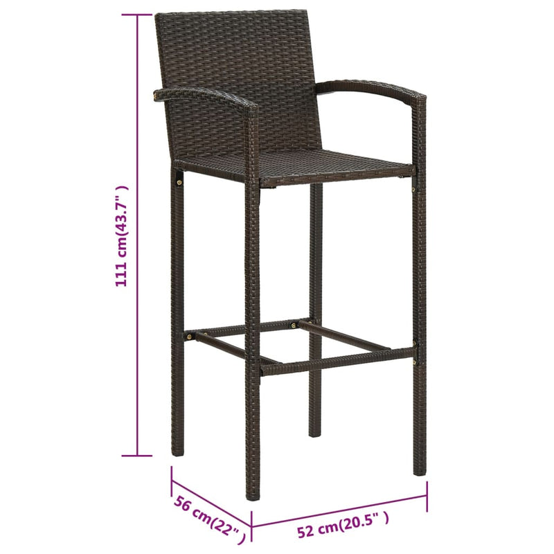 vidaXL Bar Stools 4 pcs Brown Poly Rattan