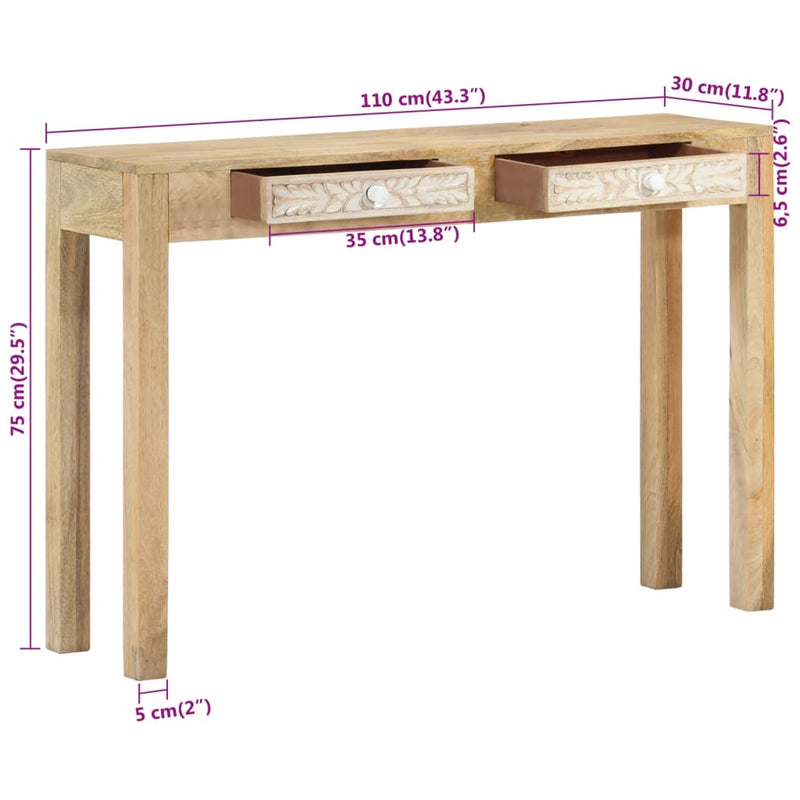 vidaXL Console Table 110x30x75 cm Solid Bleached Wood Mango