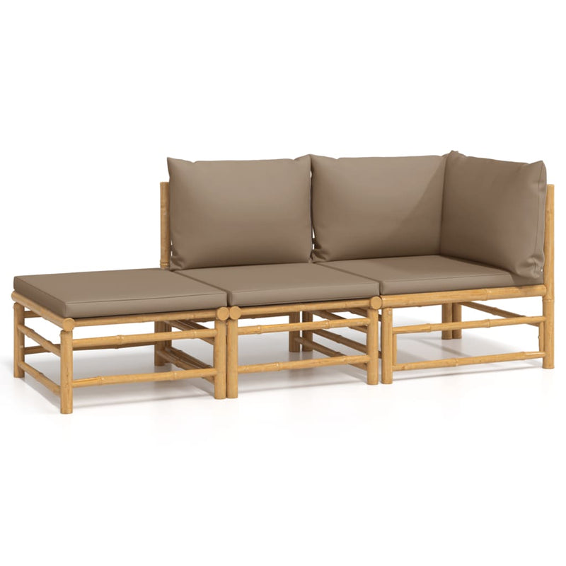 vidaXL 3 Piece Garden Lounge Set with Taupe Cushions  Bamboo