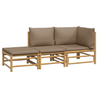 vidaXL 3 Piece Garden Lounge Set with Taupe Cushions  Bamboo