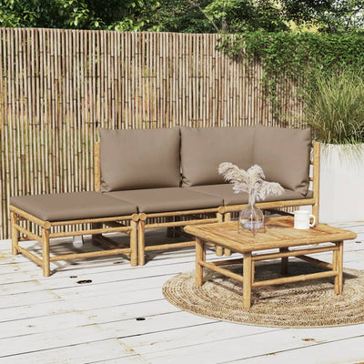 vidaXL 3 Piece Garden Lounge Set with Taupe Cushions  Bamboo