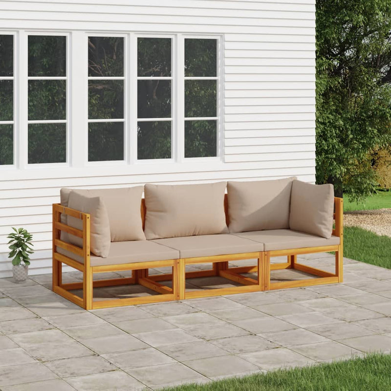 vidaXL 3 Piece Garden Lounge Set with Light Grey Cushions Solid Wood