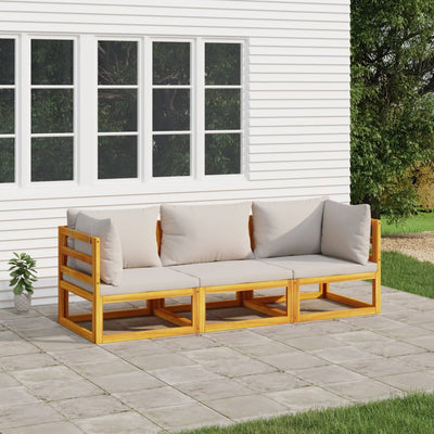 vidaXL 3 Piece Garden Lounge Set with Light Grey Cushions Solid Wood