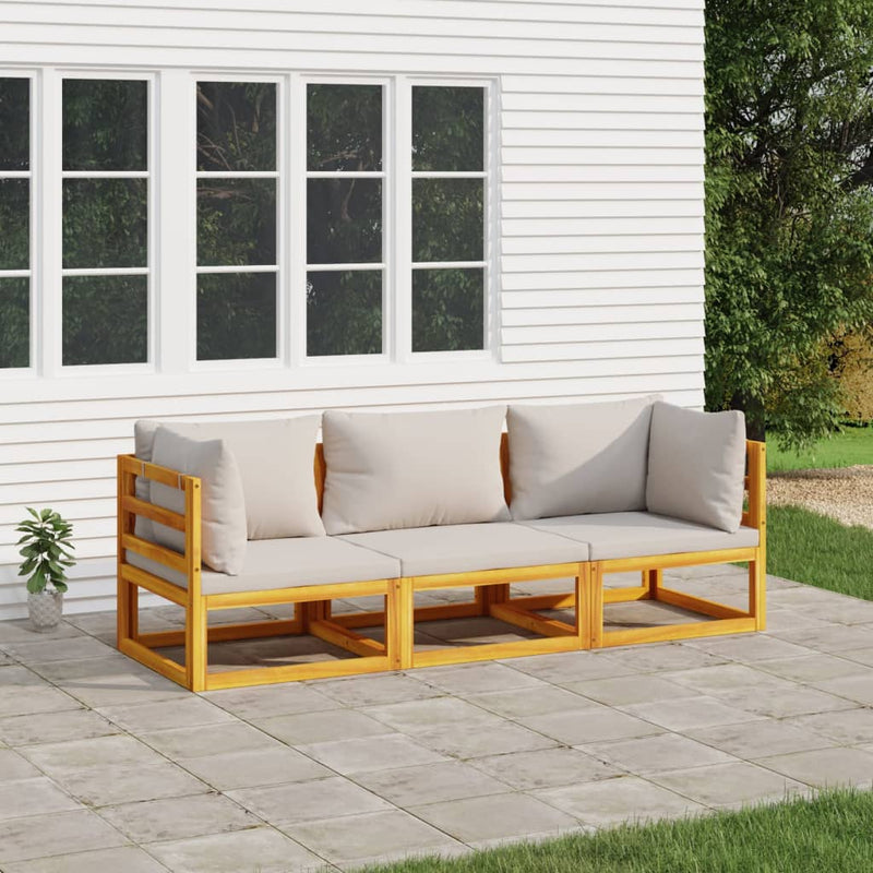 vidaXL 3 Piece Garden Lounge Set with Light Grey Cushions Solid Wood