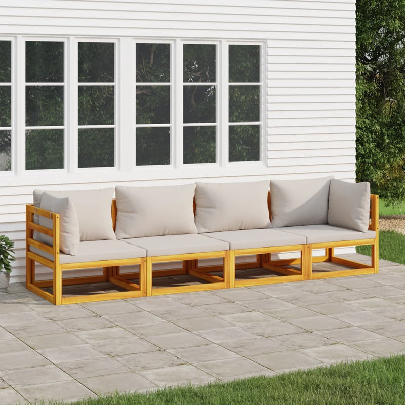 vidaXL 3 Piece Garden Lounge Set with Light Grey Cushions Solid Wood