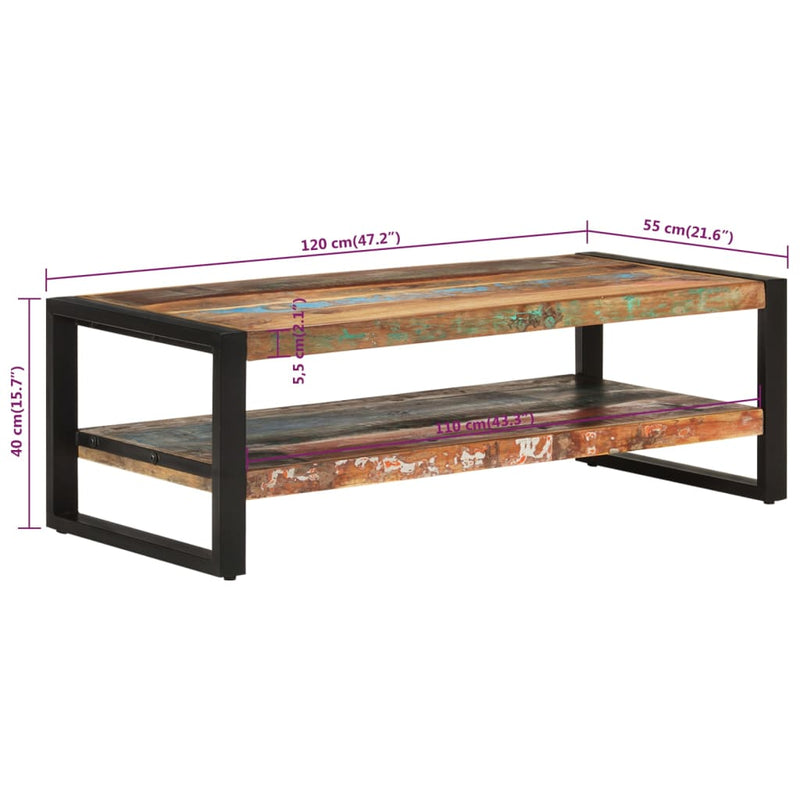vidaXL Coffee Table 120x55x40 cm Solid Wood Reclaimed