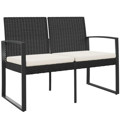 vidaXL 2-Seater Garden Bench with Cushions Black PP Rattan