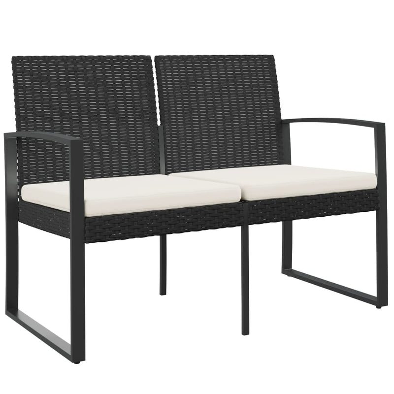 vidaXL 2-Seater Garden Bench with Cushions Black PP Rattan