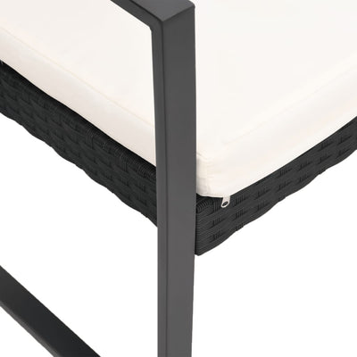 vidaXL 2-Seater Garden Bench with Cushions Black PP Rattan