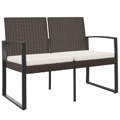 vidaXL 2-Seater Garden Bench with Cushions Black PP Rattan