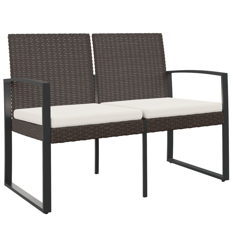 vidaXL 2-Seater Garden Bench with Cushions Black PP Rattan