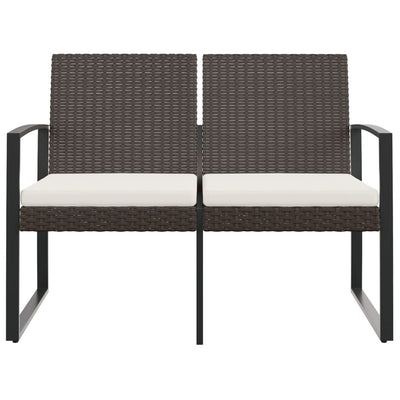 vidaXL 2-Seater Garden Bench with Cushions Black PP Rattan