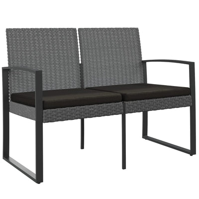 vidaXL 2-Seater Garden Bench with Cushions Black PP Rattan