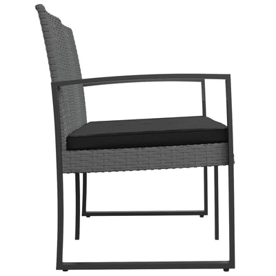 vidaXL 2-Seater Garden Bench with Cushions Black PP Rattan